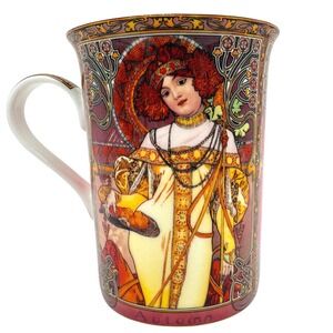 Alphonse Mucha Autumn Art Nouveau Ceramic Tea Cup Coffee Mug Bone China 4" NICE